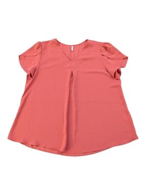 Coral V-Neck Flutter Sleeve Blouse